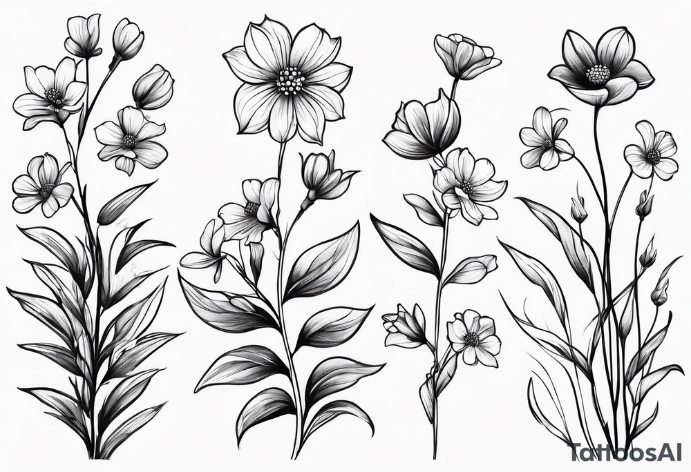 small long stem wildflowers tattoo idea