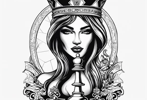 Queen chess piece with the words my queen Valerie on the side tattoo idea