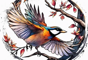Bird taking off from a branch tattoo idea