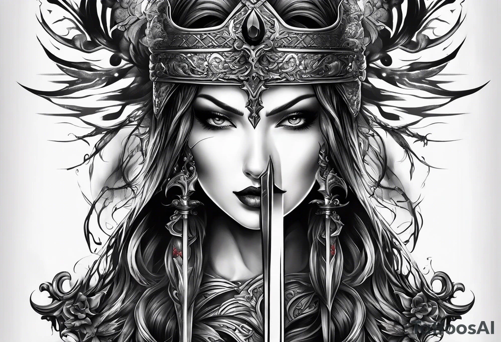 the goddess nemesis sword scary blood hell tattoo idea
