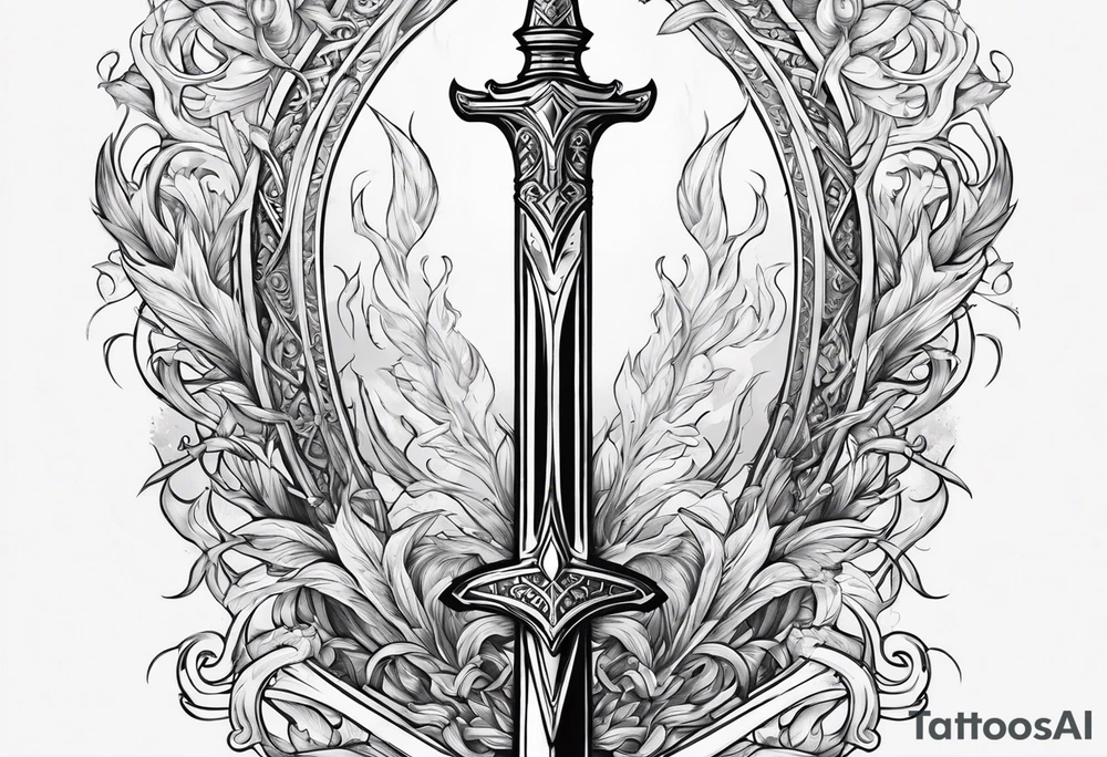 Excalibur sword with fire around it tattoo idea