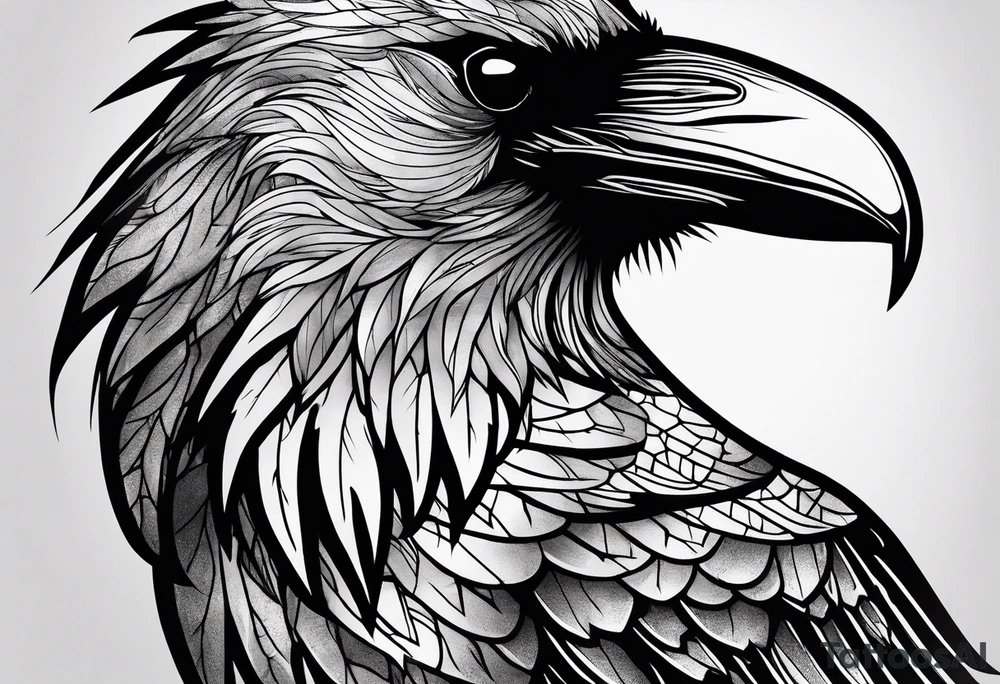 a raven on the back of a wolf tattoo idea