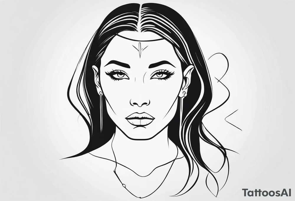 Human head with pointed ears long hair tattoo idea