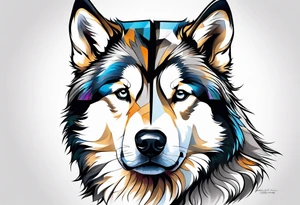 malamute half realistic half geometric tattoo idea