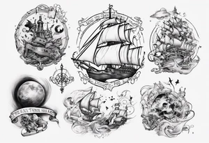 Create a tattoo blending the musical Hamiton and the movie Treasure Planet and the Lyrics "Dying is Easy, Living is Harder" and "I'm still here" tattoo idea