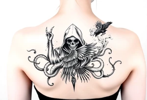 Mix grim reaper, snakes, crow and smoke tattoo idea