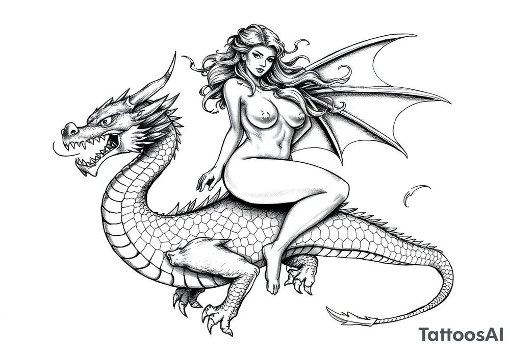 naked girl riding dragon, slut tattoo idea