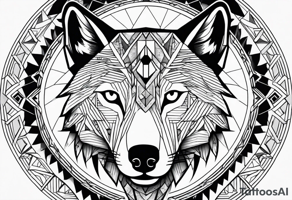 with a geometric wolf and a pattern around it tattoo idea with a geometric wolf and a pattern around it tattoo idea