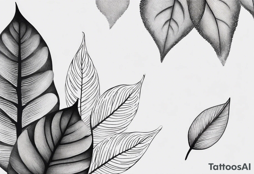 Create a delicate tattoo with beautiful flowing and delicate leaves in fineline minimalistic style tattoo idea