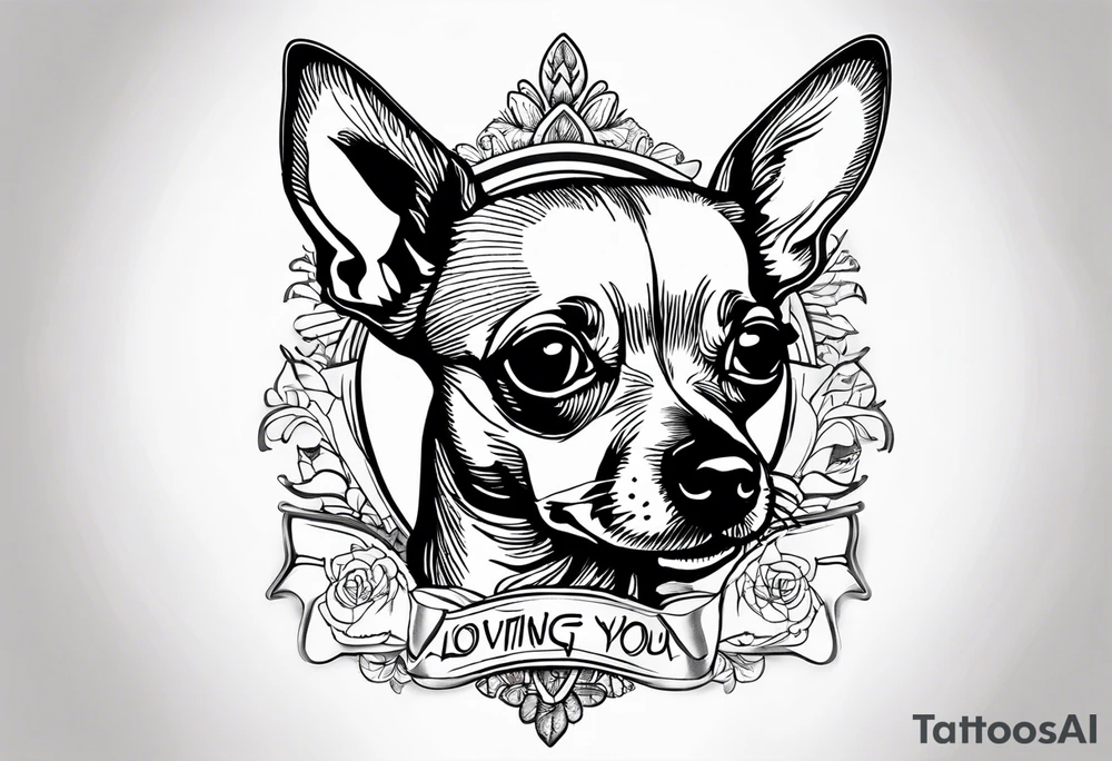 Portrait of tan chihuahua dog with paw print and phrase “loving you changed my life, losing you did the same.” tattoo idea
