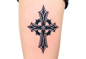 A black upside down cross tattoo idea