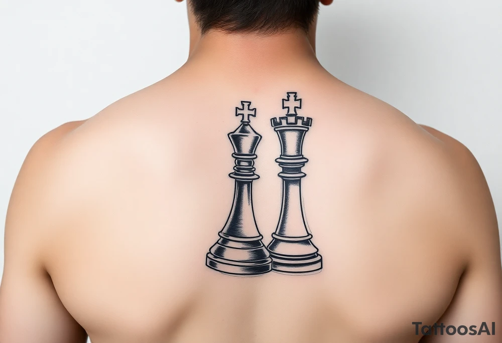 Queen and king chess piece on arm tattoo idea