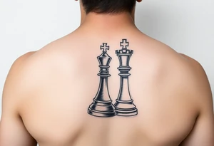 Queen and king chess piece on arm tattoo idea