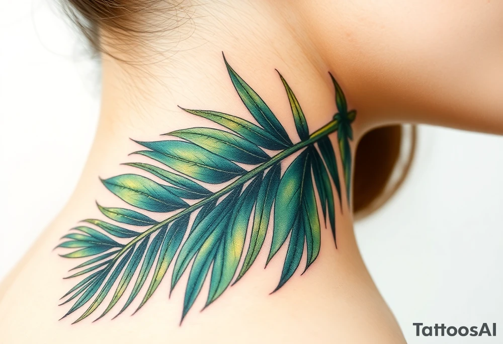 realistic large movement woven palm leaves tattoo idea