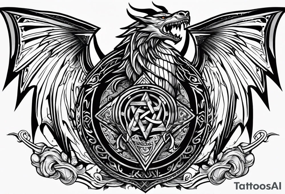 Valhalla sword shield dragon axe Valknut tattoo idea