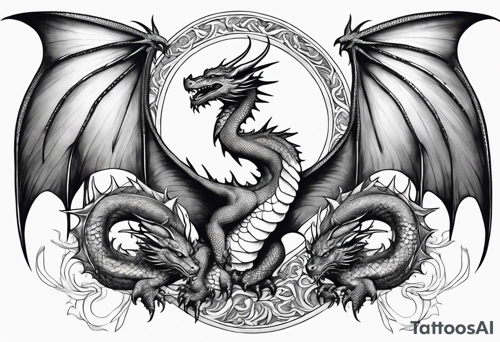 Four dragons with wings spread tattoo idea