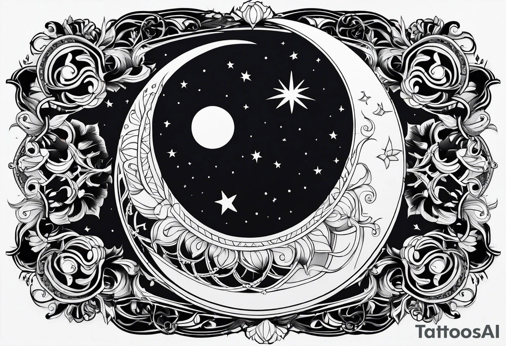 Ornemental moon tattoo idea