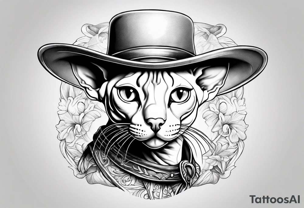sphynx cat with a cowboy hat tattoo idea