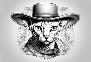 sphynx cat with a cowboy hat tattoo idea