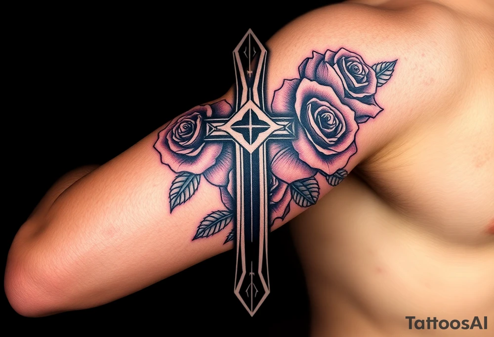 a cross with roses tattoo idea