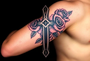 a cross with roses tattoo idea