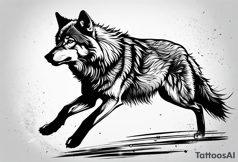 strength, small, running young wolf, elegant, sun, lenghty tattoo idea