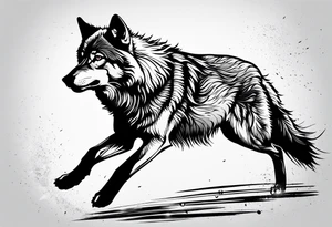 strength, small, running young wolf, elegant, sun, lenghty tattoo idea