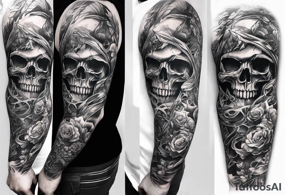 death theme full arm sleeve tattoo idea