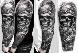 death theme full arm sleeve tattoo idea