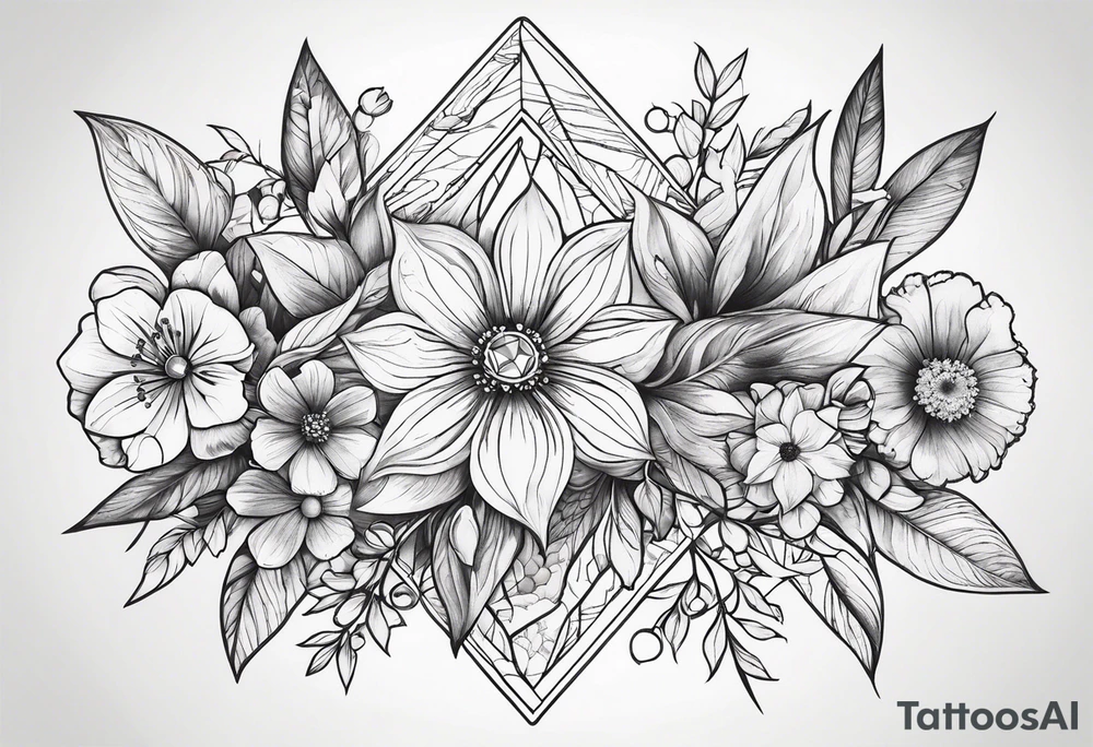 small diamond shape wildflowers tattoo idea