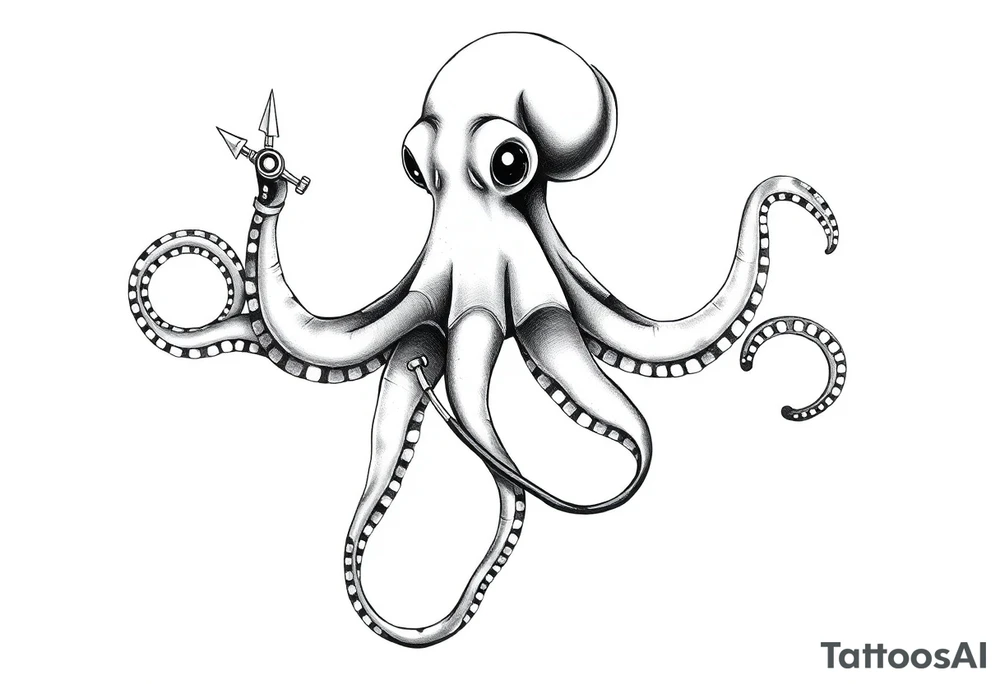 Octopus with trident and stethoscope tattoo idea