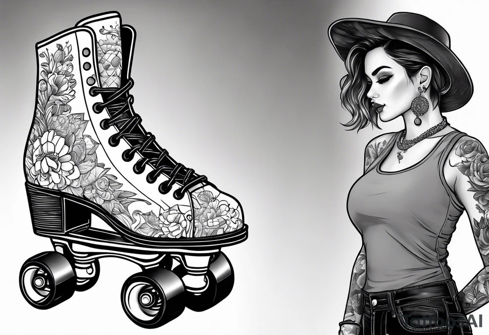 Girl roller skating tattoo idea