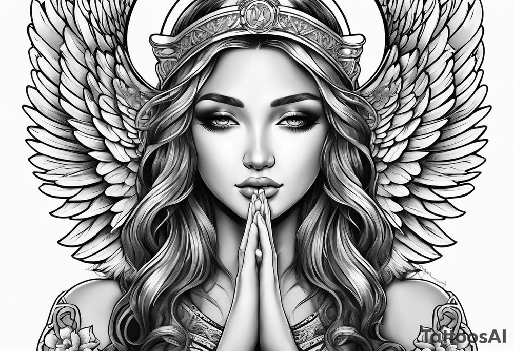 Angel with prayer hands tattoo idea