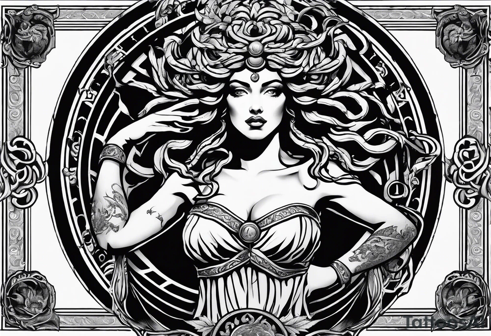Medusa, her before and after attack from Zeus in the form of tarot cards tattoo idea
