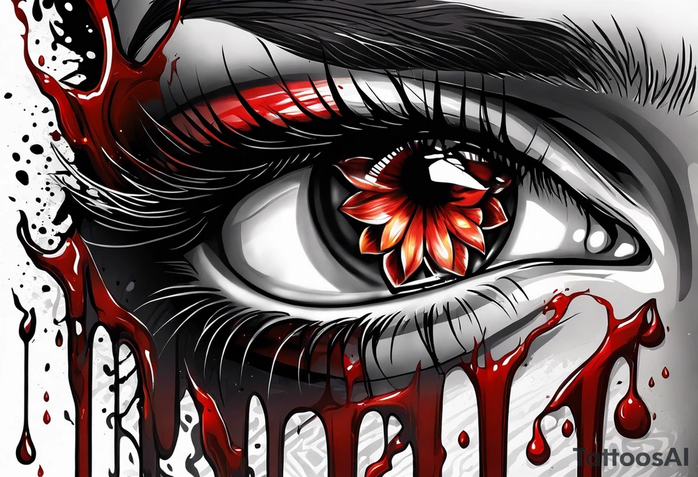 Bloody tears flow from eye tattoo design tattoo idea