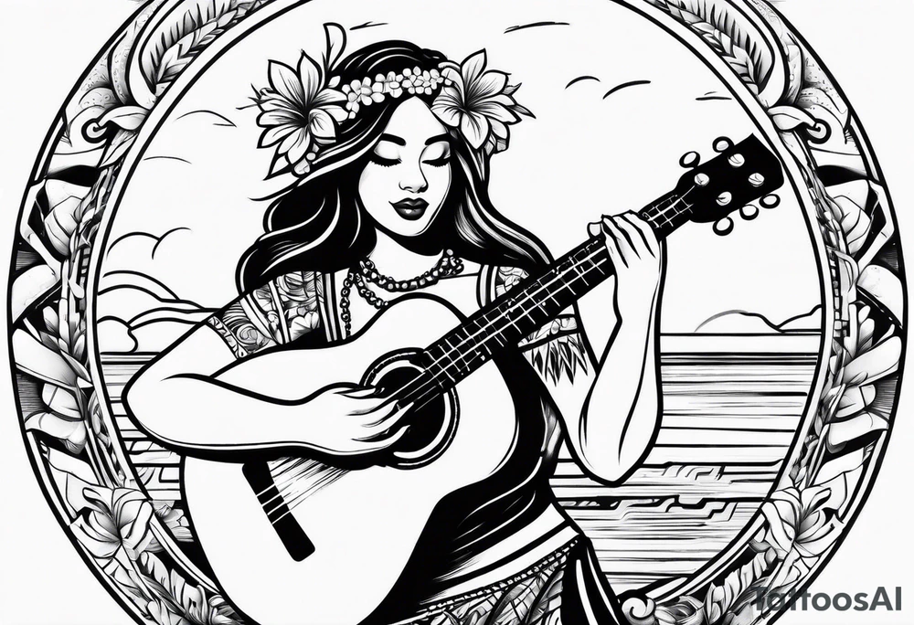 dancing hula girl with ukulele tattoo idea