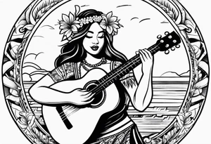 dancing hula girl with ukulele tattoo idea