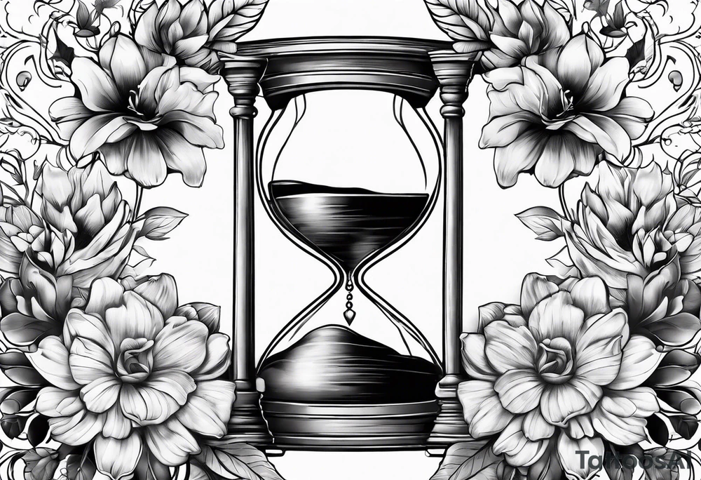 Flowers and hourglass tattoo idea