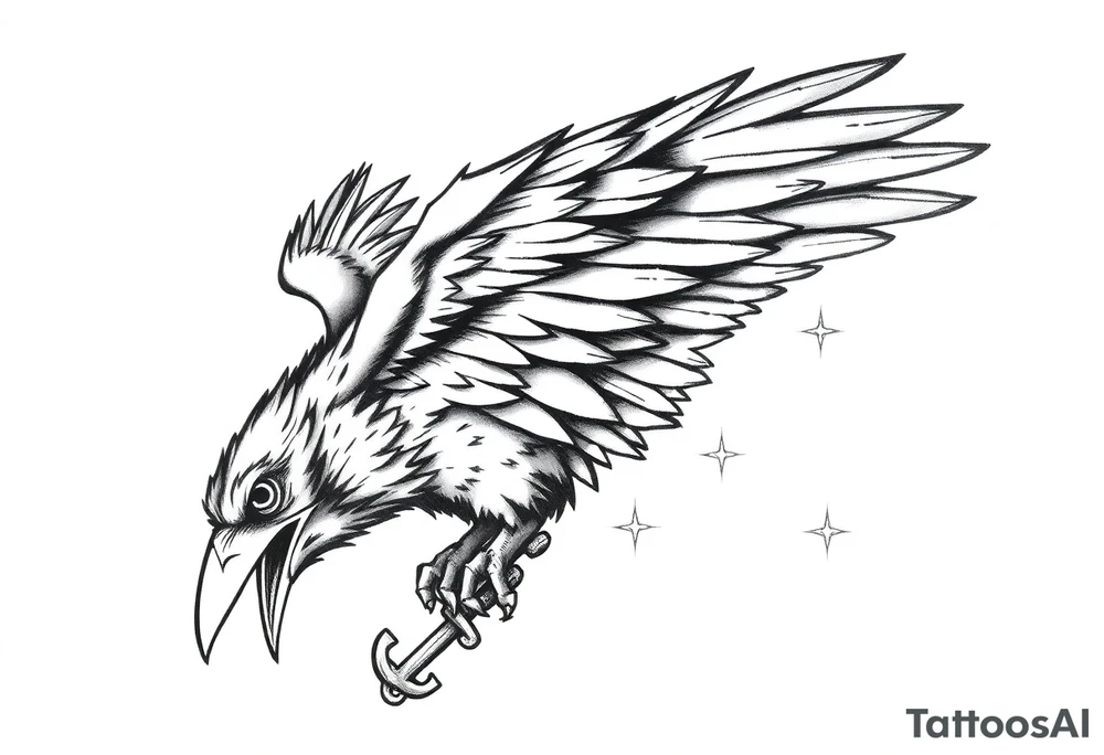 a raven,key,stars. tattoo idea
