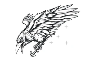 a raven,key,stars. tattoo idea