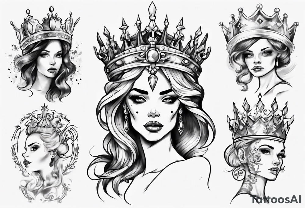 lady with a crown facing to the right tattoo idea