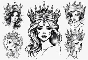 lady with a crown facing to the right tattoo idea