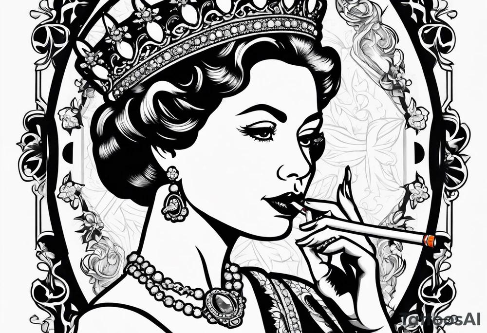 Queen Elizabeth II smoking cigarette tattoo idea