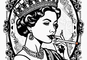 Queen Elizabeth II smoking cigarette tattoo idea