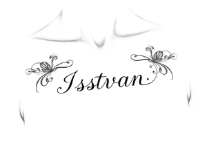 A tattoo of a woman's name in a delicate font under her breast on her ribcage - Istvan tattoo idea