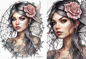 Fairy with bottom half wrapped up by spider web tattoo idea