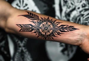 compass/clock with a large native american arrow tattoo idea