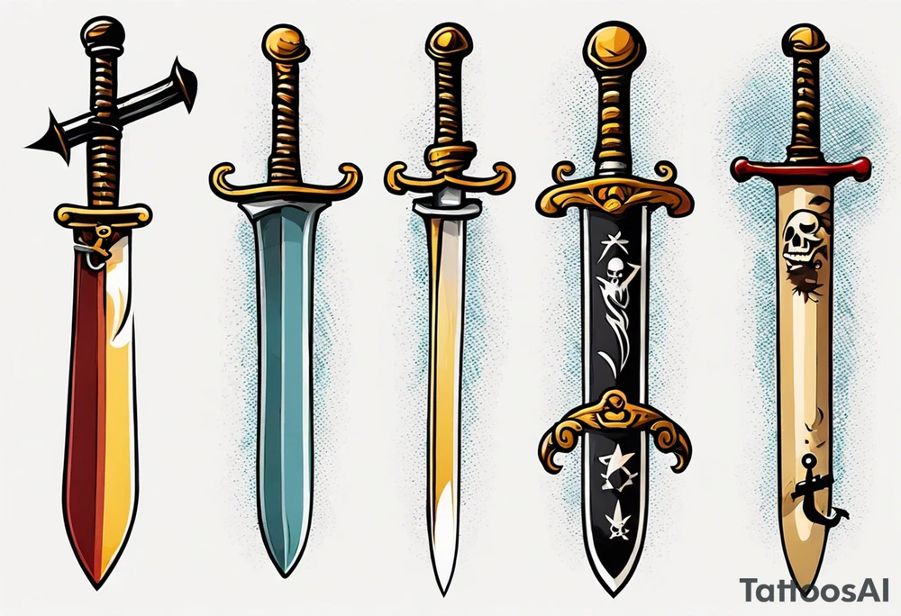 A pirate sword in American traditional style for a forearm tattoo idea