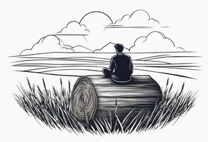hexagon should depict a boy sitting on top of a bale of hay in a field, looking into the distance. tattoo idea