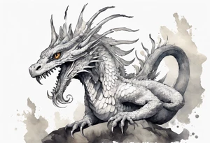 a white basilisk wearing iron crown on its head tattoo idea